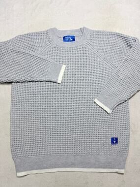 Aelfric Eden Waffle Knit Sweater Mens Gray Crewneck Contrast Trim Streetwear Lg